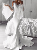 Unique Spaghetti Straps White Prom Dress with Sleeves Mermaid Long Formal Evening Dress #SED188 | Selinadress