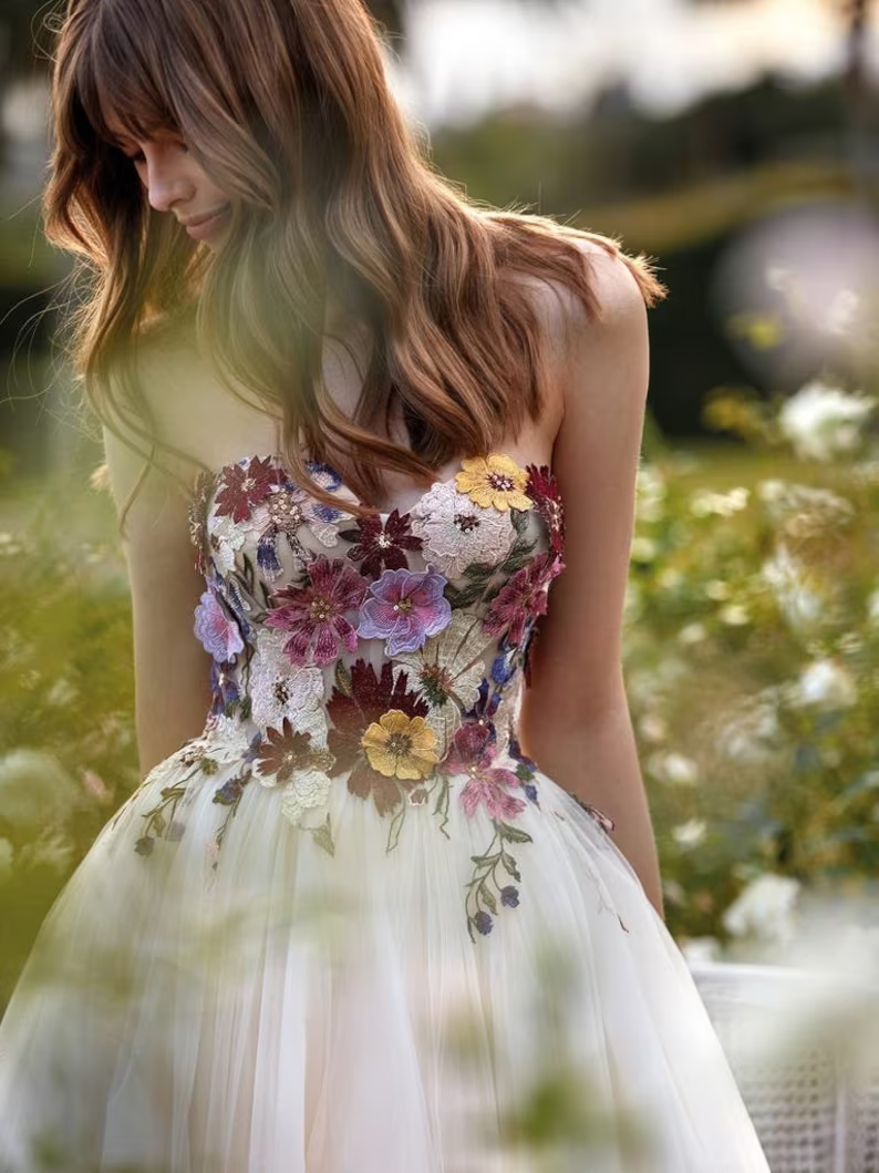 Unique Sweetheart White Long Prom Dress Gorgeous Floral Evening Gowns SELINADRESS Unique Sweetheart White Long Prom Dress Gorgeous Floral Evening Gowns SELINADRESS