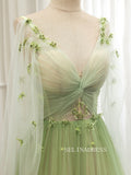 V neck A-line Ombre Prom Dress With Long Sleeve Elegant Evening Dress Party Dress #JKW002|Selinadress