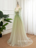 V neck A-line Ombre Prom Dress With Long Sleeve Elegant Evening Dress Party Dress #JKW002|Selinadress