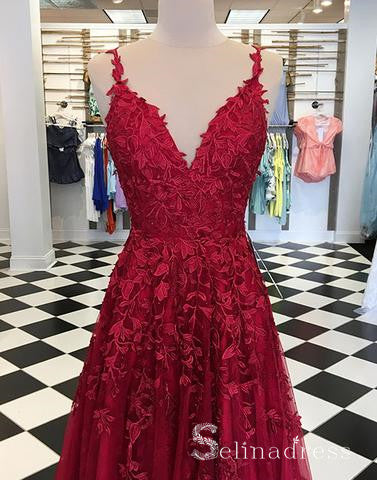 V Neck Baby Blue Lace Long Senior Prom Dress With Applique Tulle Vinta SELINADRESS V Neck Baby Blue Lace Long Senior Prom Dress With Applique Tulle Vinta SELINADRESS