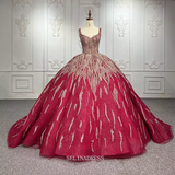 Vintage Burgundy Ball Gown Beaded Princess Dress luxurious Pageant Dress DY9935|Selinadress