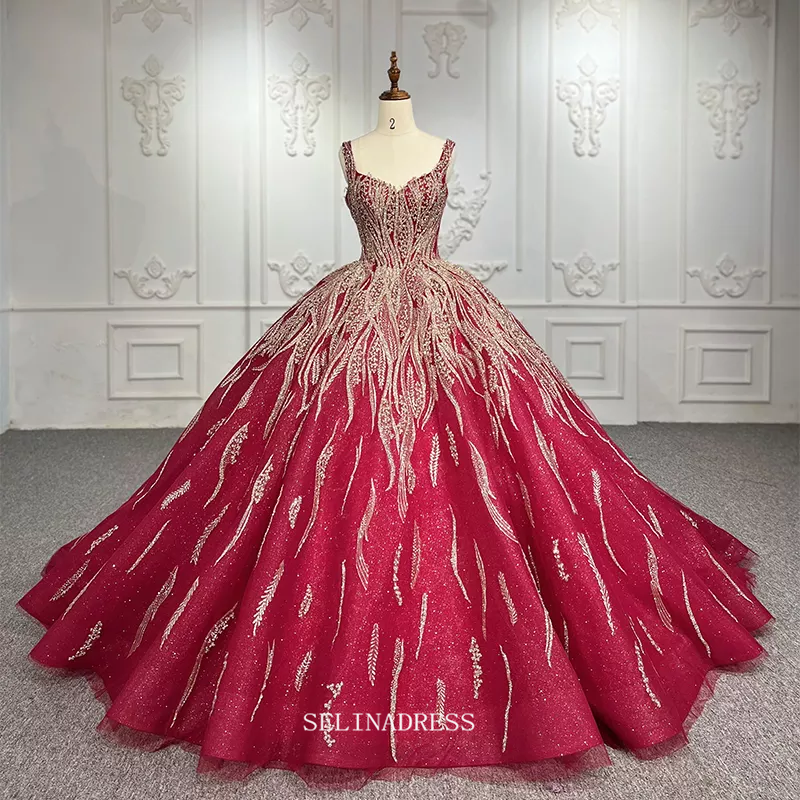 Vintage Burgundy Ball Gown Beaded Princess Dress luxurious Pageant Dre – SELINADRESS Vintage Burgundy Ball Gown Beaded Princess Dress luxurious Pageant Dre – SELINADRESS