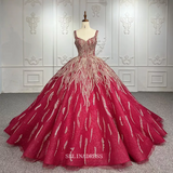 Vintage Burgundy Ball Gown Beaded Princess Dress luxurious Pageant Dress DY9935|Selinadress