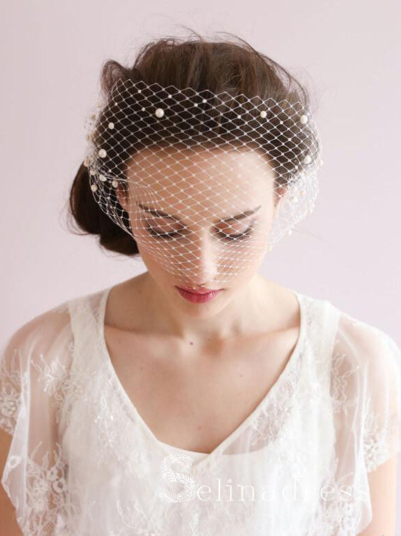 Vintage Ivory Mesh Birdcage Wedding Veils with Pearls ALC005 SELINADRESS Vintage Ivory Mesh Birdcage Wedding Veils with Pearls ALC005 SELINADRESS