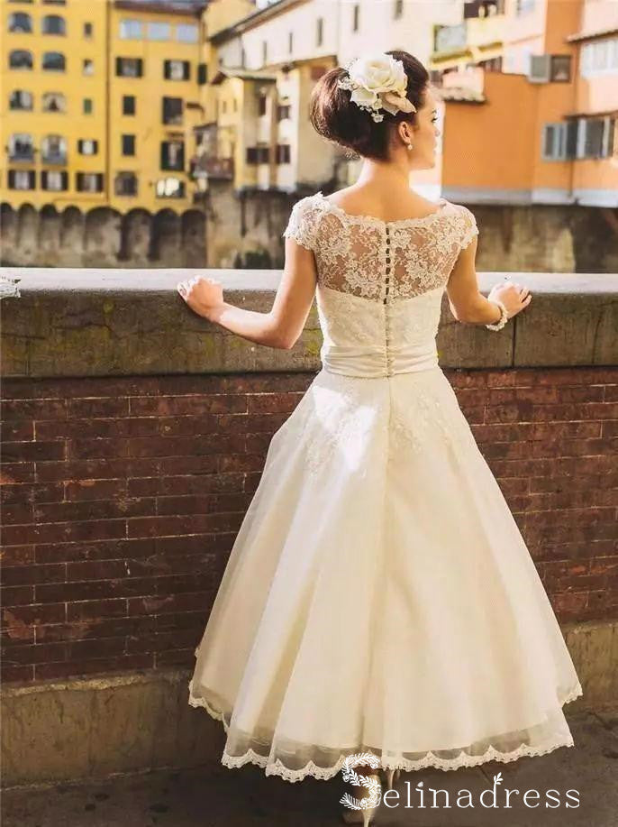 Vintage Tea-length Wedding Dresses Bateau Beautiful Lace Bridal Gown SEW043 Vintage Tea-length Wedding Dresses Bateau Beautiful Lace Bridal Gown SEW043