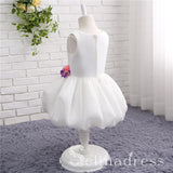 White Tulle Scoop Neck Princess Layer Flower Girl Dresses GRS005