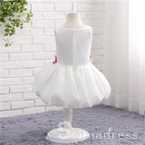 White Tulle Scoop Neck Princess Layer Flower Girl Dresses GRS005